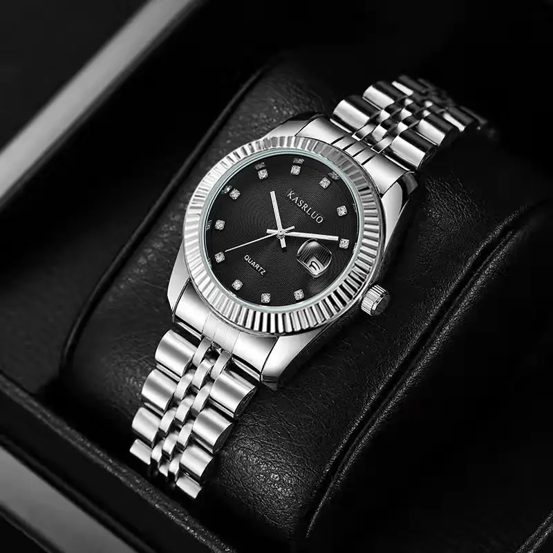 Casaro Women's Gold Silver Quartz Watch with Diamond Calendar
