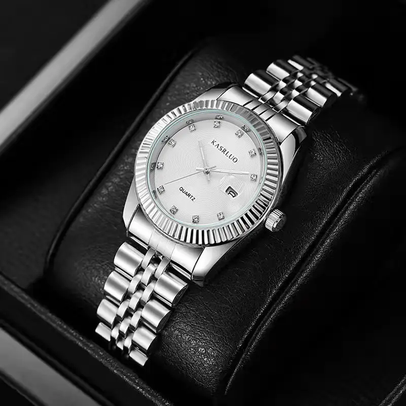 Casaro Women's Gold Silver Quartz Watch with Diamond Calendar