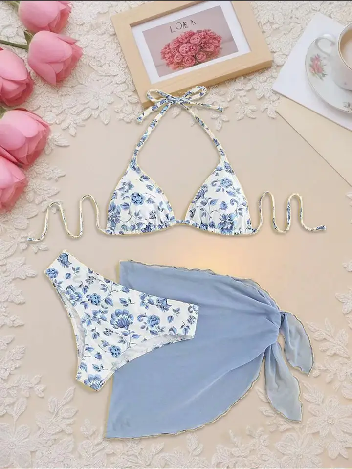2024 Split Bikini Set for Women Blue Lace-up Swimsuit - Image 6