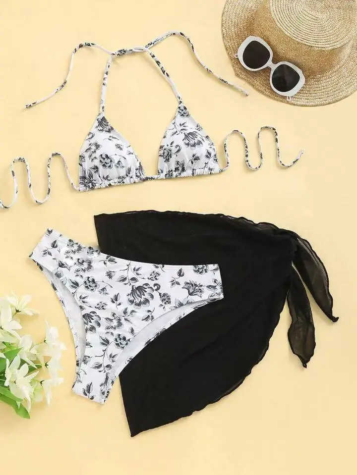2024 Split Bikini Set for Women Blue Lace-up Swimsuit - Image 8