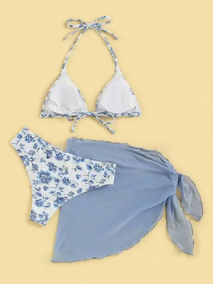 2024 Split Bikini Set for Women Blue Lace-up Swimsuit — feature 4