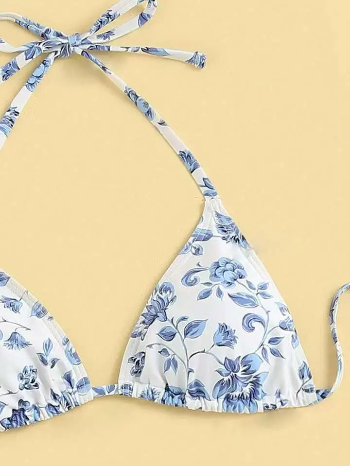 2024 Split Bikini Set for Women Blue Lace-up Swimsuit — feature 5