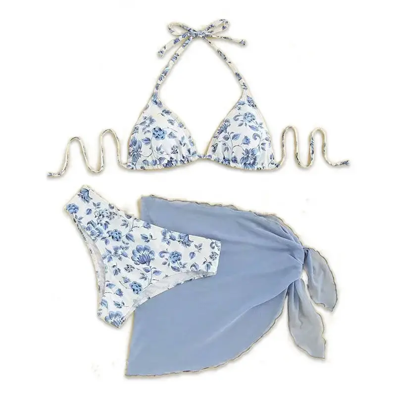 2024 Split Bikini Set for Women Blue Lace-up Swimsuit — feature 8