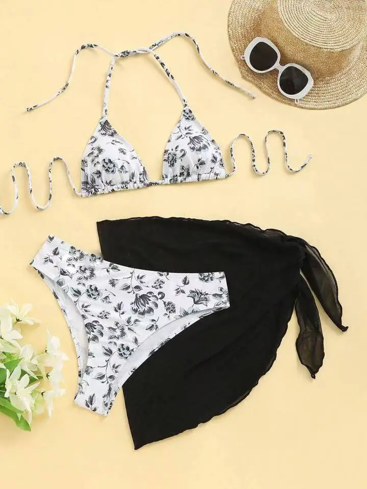 2024 Split Bikini Set for Women Blue Lace-up Swimsuit - Image 2