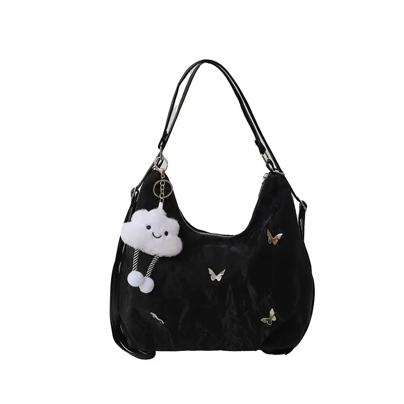 Silver Butterfly Shoulder Bag with Pom Pom Charm - Image 15