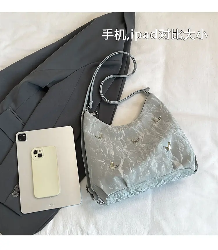 Silver Butterfly Shoulder Bag with Pom Pom Charm — feature 4