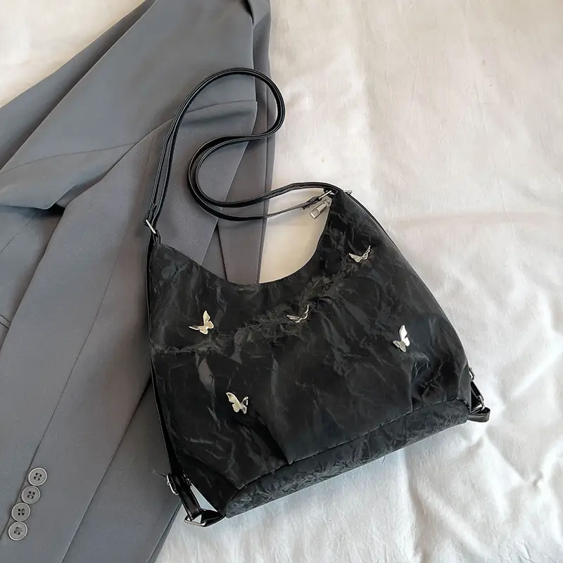 Silver Butterfly Shoulder Bag with Pom Pom Charm - Image 5