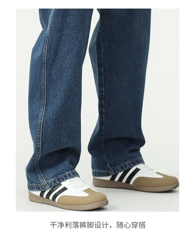 New Dark Blue American Retro Washed Jeans Men's Straight Wide-Leg — feature 11