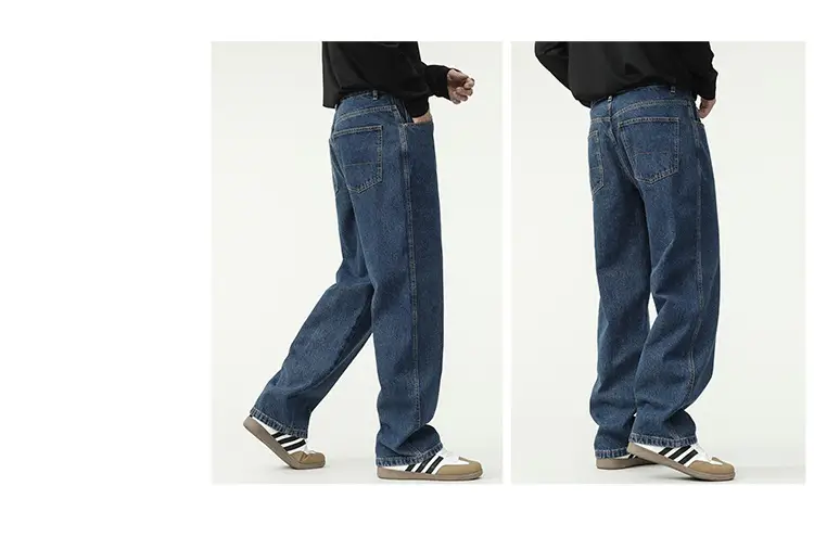 New Dark Blue American Retro Washed Jeans Men's Straight Wide-Leg — feature 14