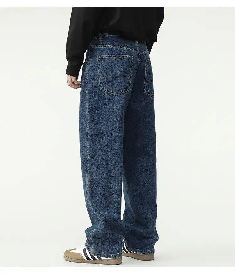 New Dark Blue American Retro Washed Jeans Men's Straight Wide-Leg — feature 16