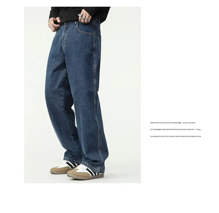 New Dark Blue American Retro Washed Jeans Men's Straight Wide-Leg — feature 17