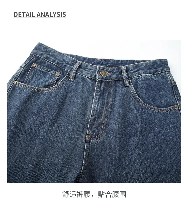 New Dark Blue American Retro Washed Jeans Men's Straight Wide-Leg — feature 18