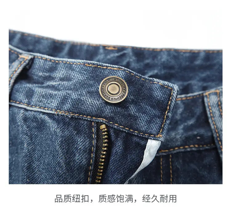 New Dark Blue American Retro Washed Jeans Men's Straight Wide-Leg — feature 19