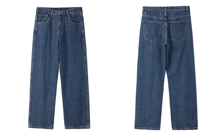 New Dark Blue American Retro Washed Jeans Men's Straight Wide-Leg — feature 7