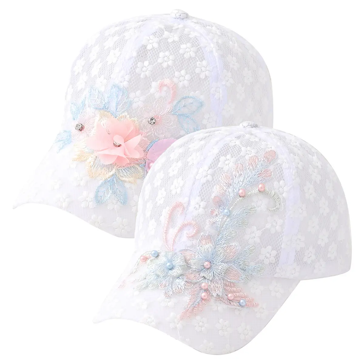 White Pearl Embroidered Baseball Cap for Women - Image 3