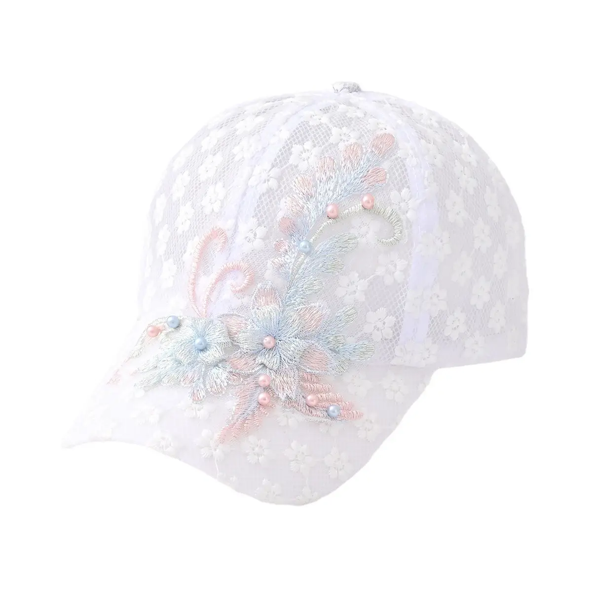 White Pearl Embroidered Baseball Cap for Women - Image 6