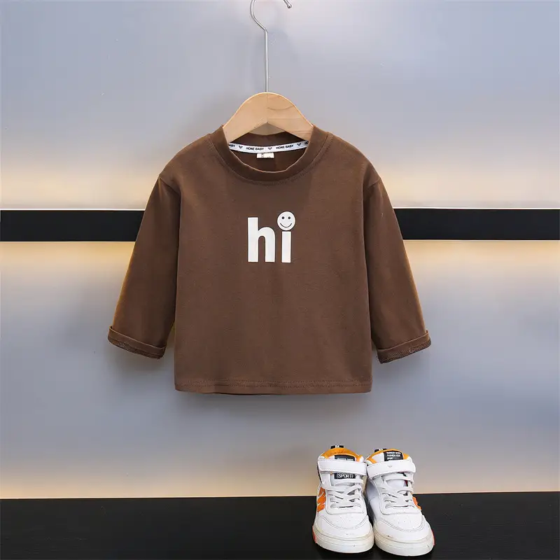 Boys Cotton Long Sleeve T-Shirt Brown All Season - Image 2