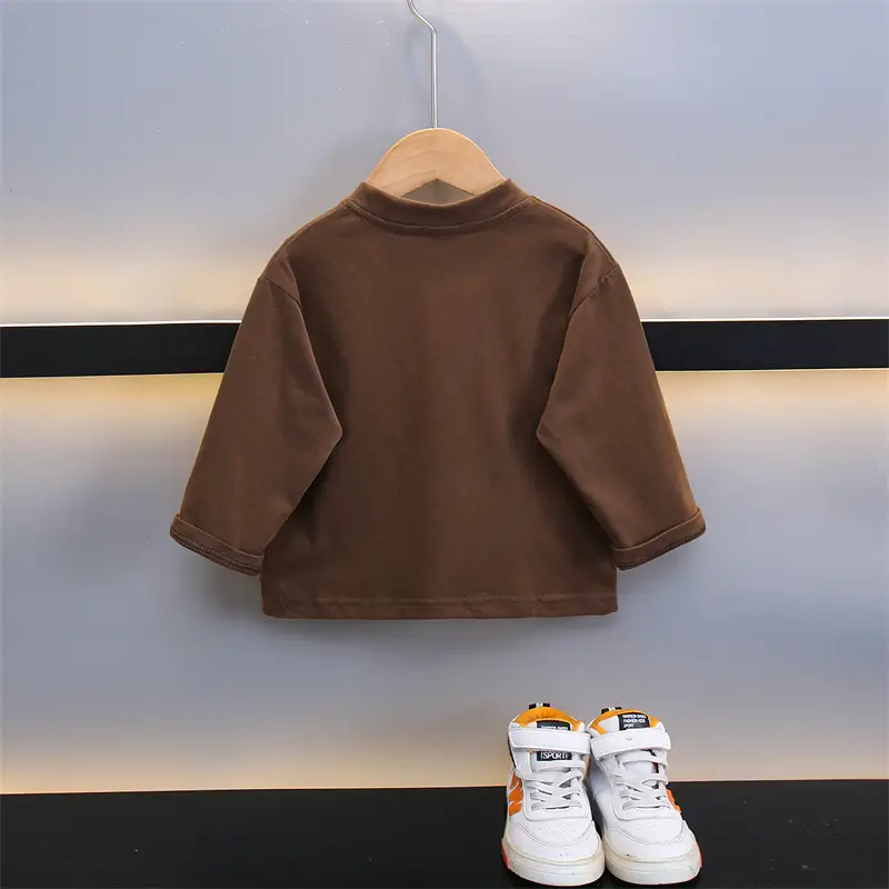 Boys Cotton Long Sleeve T-Shirt Brown All Season - Image 3