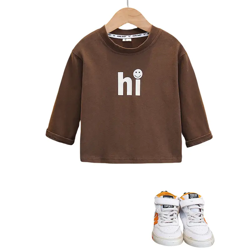 Boys Cotton Long Sleeve T-Shirt Brown All Season - Image 5