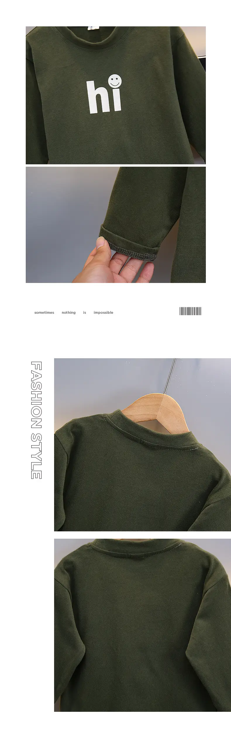 Boys Cotton Long Sleeve T-Shirt Brown All Season — feature 9