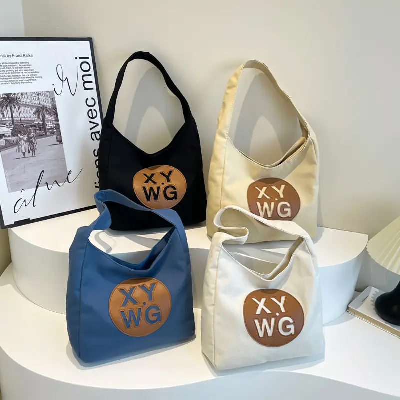 Blue Canvas Shoulder Bag with Logo Embossing - Image 5