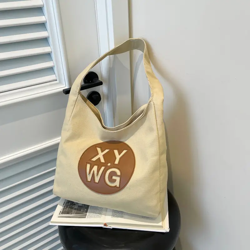 Blue Canvas Shoulder Bag with Logo Embossing - Image 7