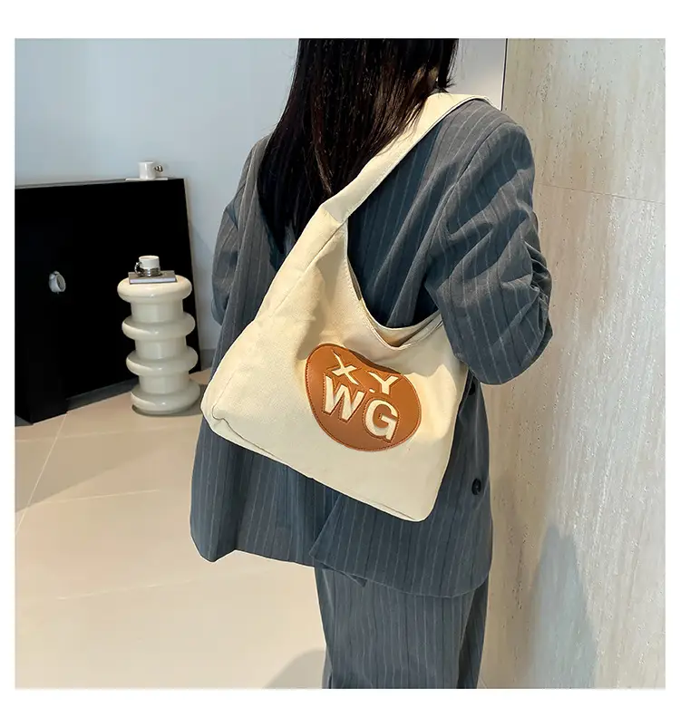 Blue Canvas Shoulder Bag with Logo Embossing — feature 10