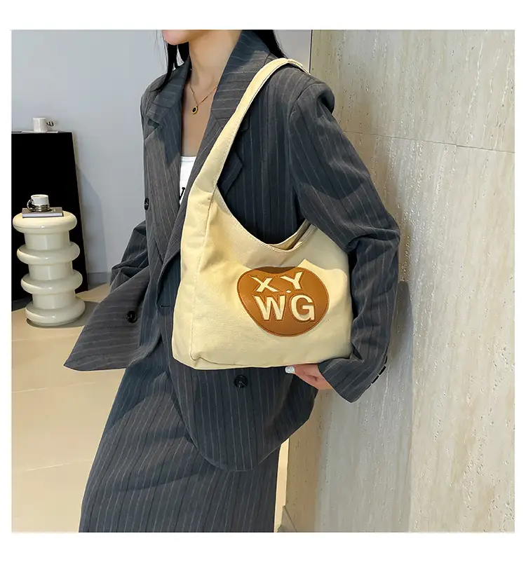 Blue Canvas Shoulder Bag with Logo Embossing — feature 11