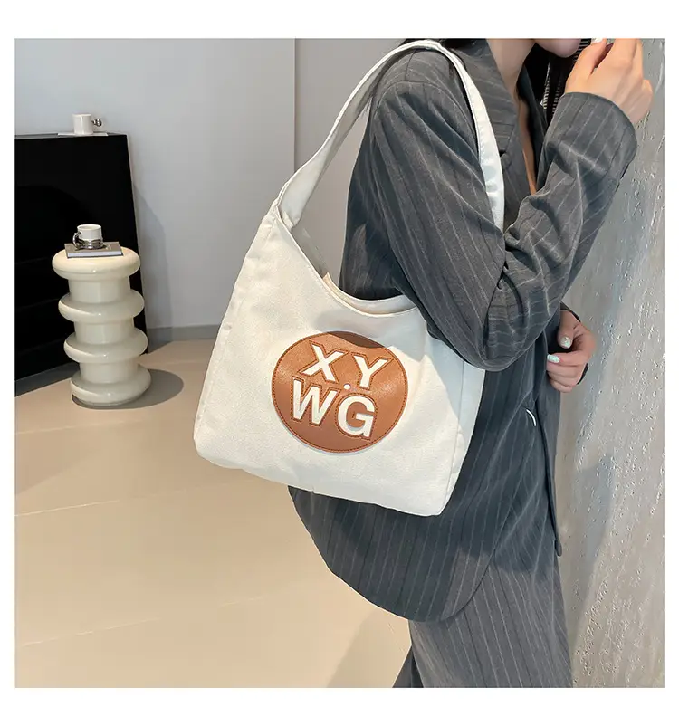 Blue Canvas Shoulder Bag with Logo Embossing — feature 13