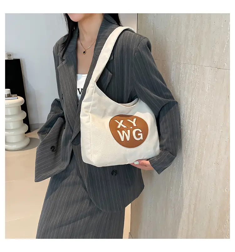 Blue Canvas Shoulder Bag with Logo Embossing — feature 14