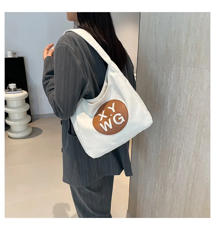 Blue Canvas Shoulder Bag with Logo Embossing — feature 15