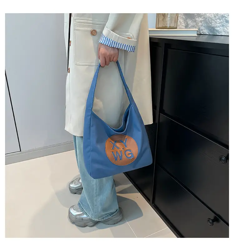 Blue Canvas Shoulder Bag with Logo Embossing — feature 21
