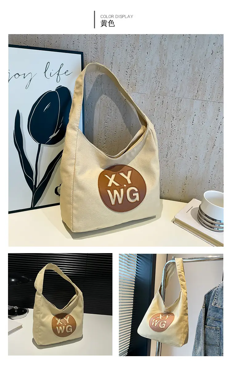 Blue Canvas Shoulder Bag with Logo Embossing — feature 23