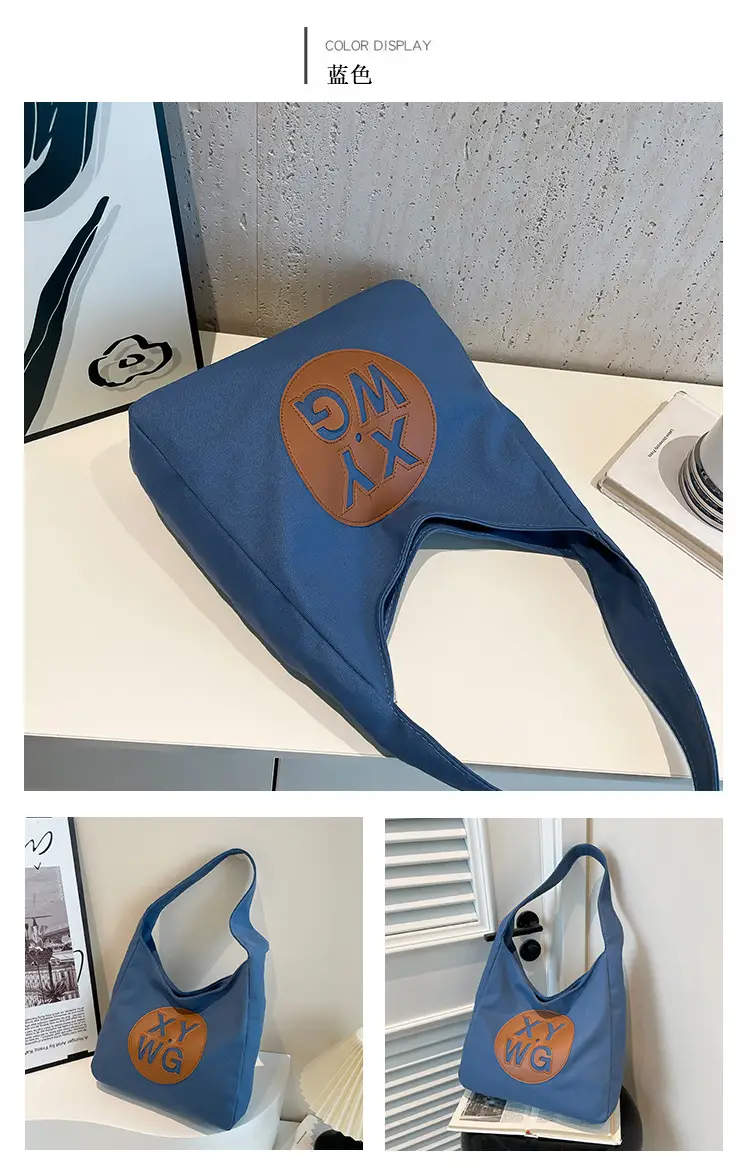 Blue Canvas Shoulder Bag with Logo Embossing — feature 24