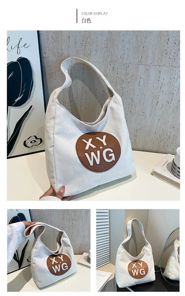 Blue Canvas Shoulder Bag with Logo Embossing — feature 25