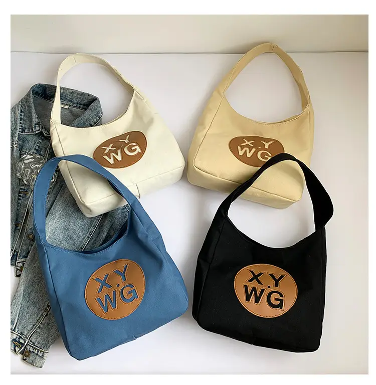 Blue Canvas Shoulder Bag with Logo Embossing — feature 26