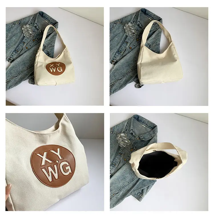 Blue Canvas Shoulder Bag with Logo Embossing — feature 9