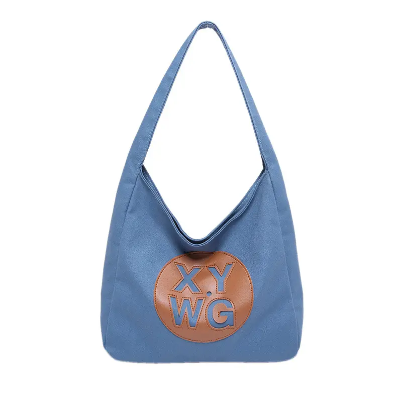 Blue Canvas Shoulder Bag with Logo Embossing - Image 4