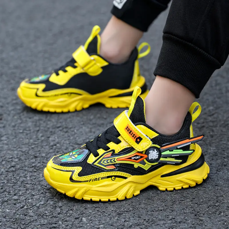 Boys Yellow Black Velcro Running Shoes
