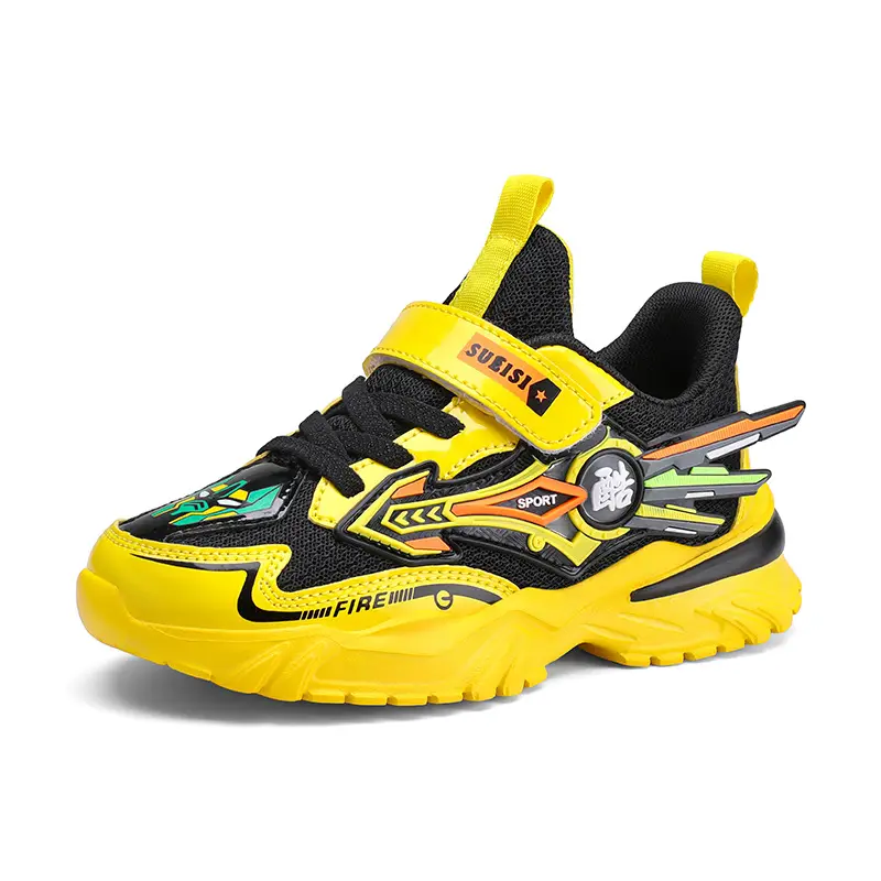 Boys Yellow Black Velcro Running Shoes - Image 11