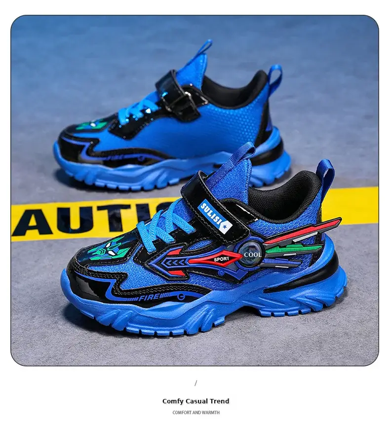 Boys Yellow Black Velcro Running Shoes — feature 11