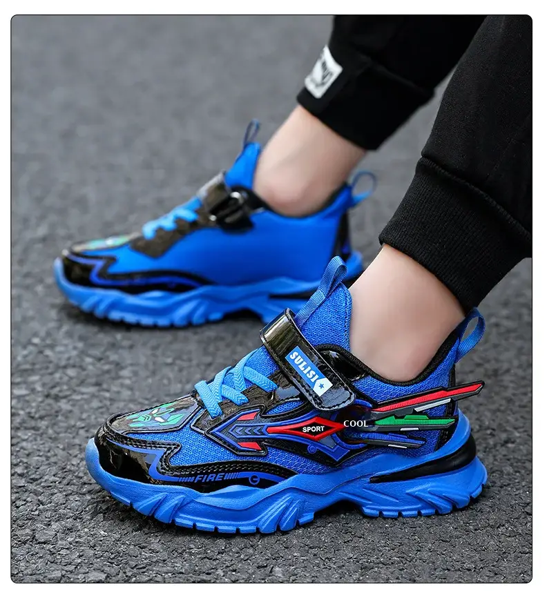 Boys Yellow Black Velcro Running Shoes — feature 12