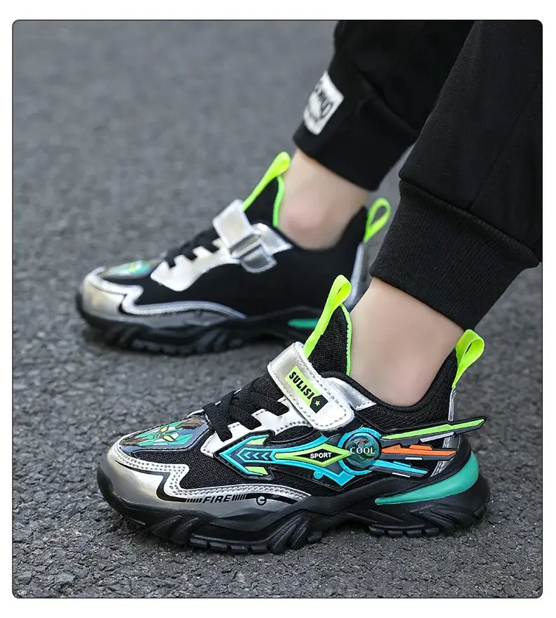 Boys Yellow Black Velcro Running Shoes — feature 16