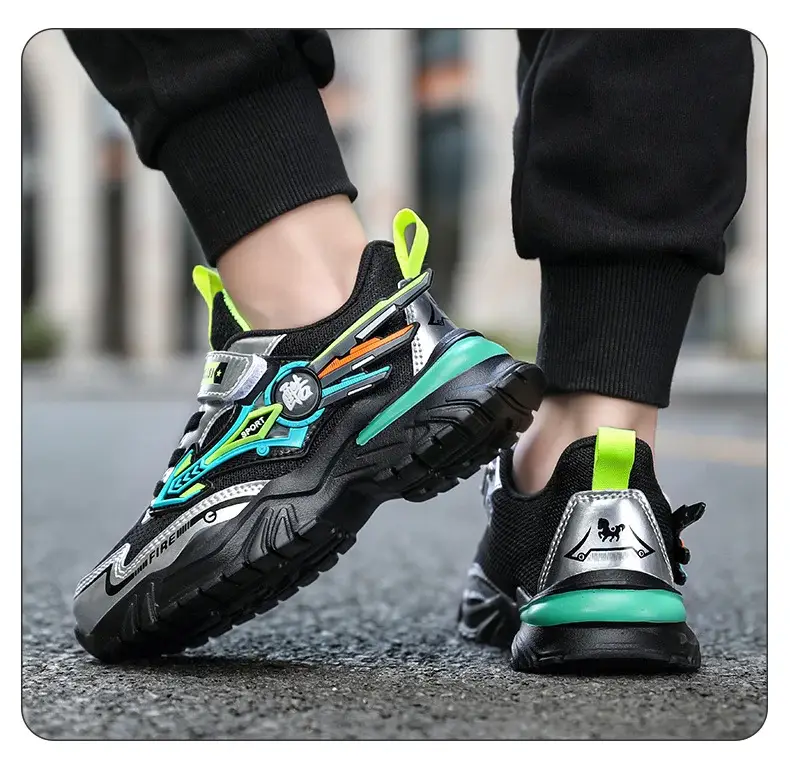 Boys Yellow Black Velcro Running Shoes — feature 17