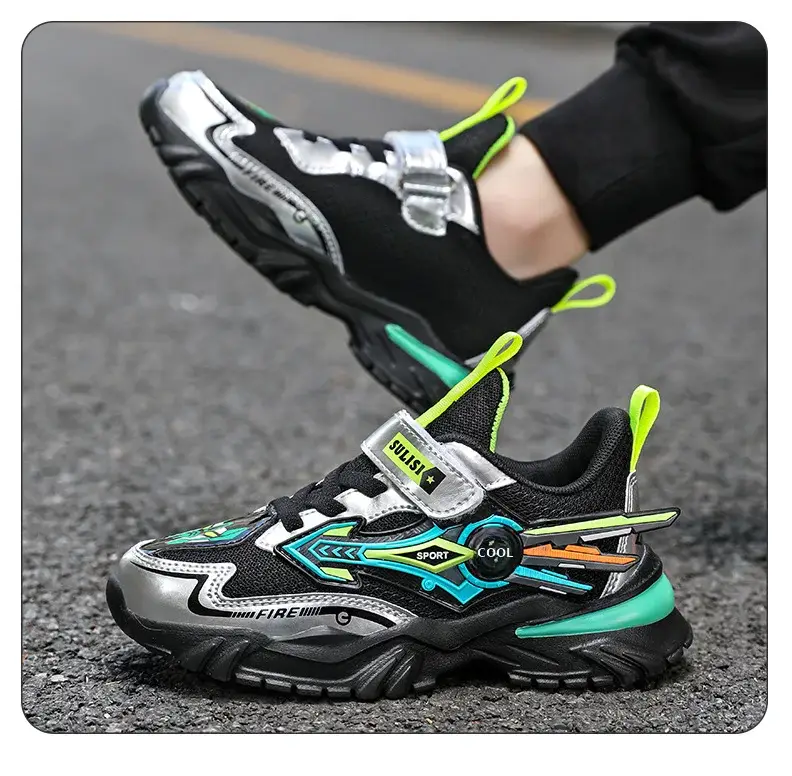 Boys Yellow Black Velcro Running Shoes — feature 18