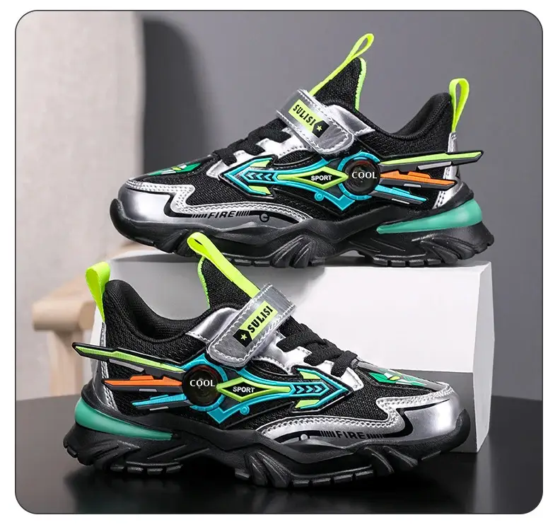 Boys Yellow Black Velcro Running Shoes — feature 19