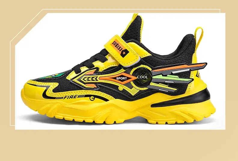 Boys Yellow Black Velcro Running Shoes — feature 2