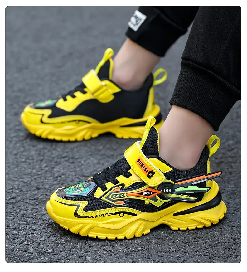 Boys Yellow Black Velcro Running Shoes — feature 7