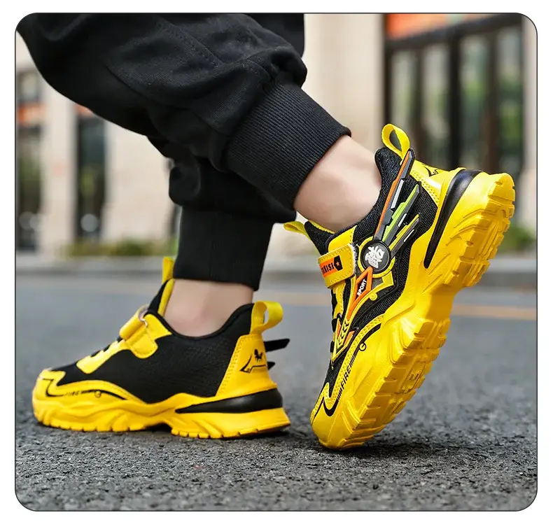 Boys Yellow Black Velcro Running Shoes — feature 9