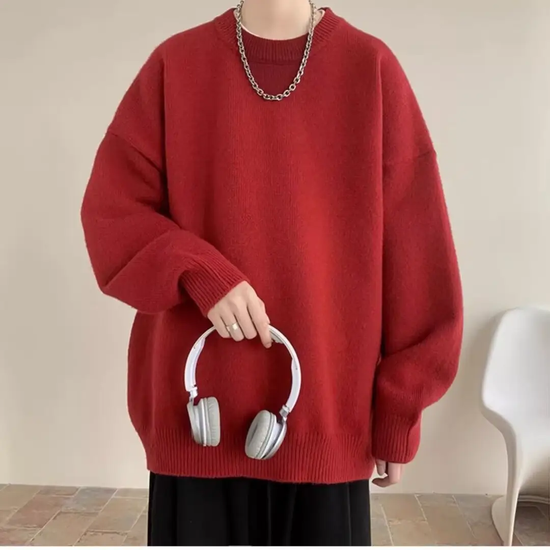 Men Red Loose Fit Crewneck Sweater with Headphones - Image 7